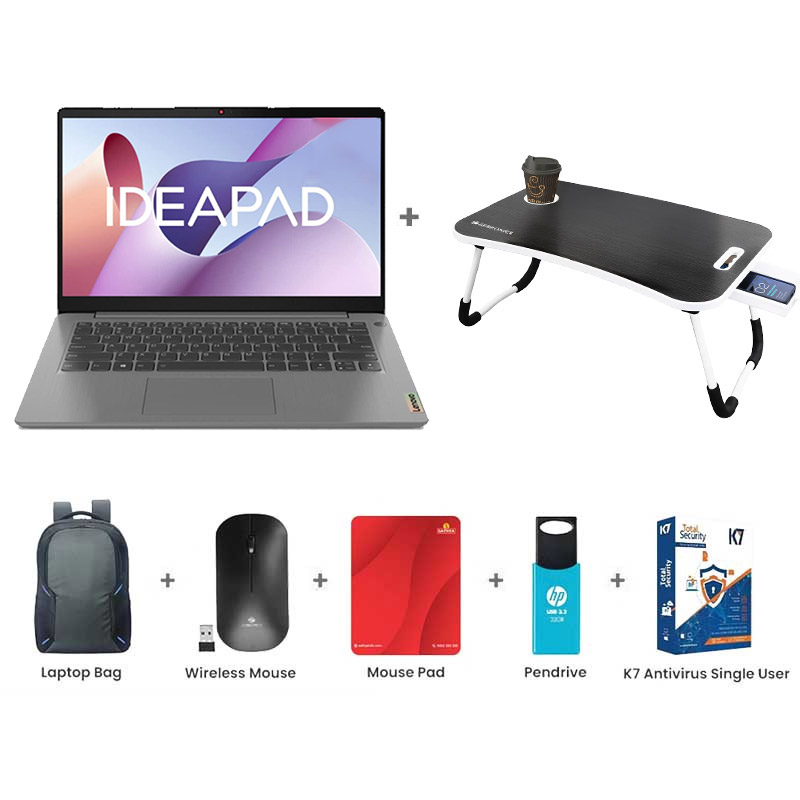Picture of Lenovo IdeaPad Slim 1 - Intel Celeron N4500 15.6" (39.62 cm) 82LX00F7IN Thin & Light Laptop (8GB/ 512GB SSD/ HD Display/ Camera Privacy Shutter/ Anti-glare/ Integrated Intel UHD Graphics/ Windows 11 Home/ 1Year Warranty/ Cloud Grey/ 1.55kg) with Laptop Table + Laptop Bag + Wireless Mouse + Mouse Pad + Pendrive + K7 Antivirus Single User